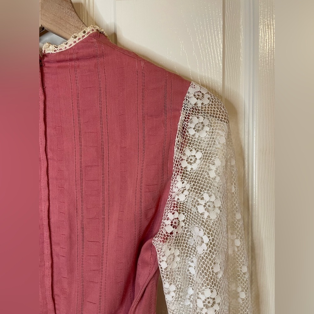Prairie Cottagecore Vintage 1960s Pink Long Sleeve Maxi Dress Size 7 *Rare* - Picture 14 of 16